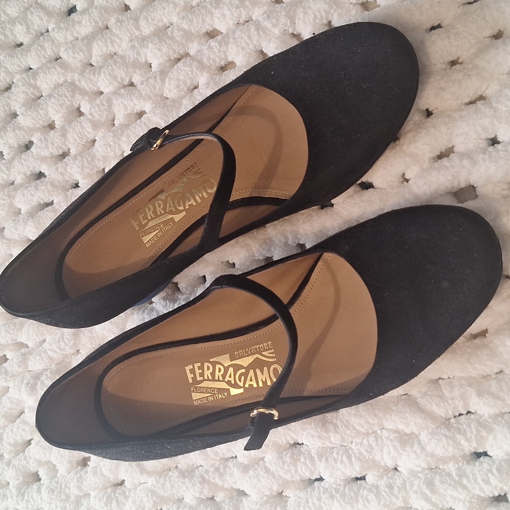 Salvatore Ferragamo Black, Blue And Navy Chunky, Suede Heels